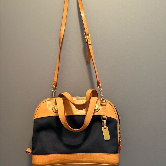 Dooney & Bourke Handbags - Dooney & Bourke Navy Canvas Leather Satchel Bag Medium OS